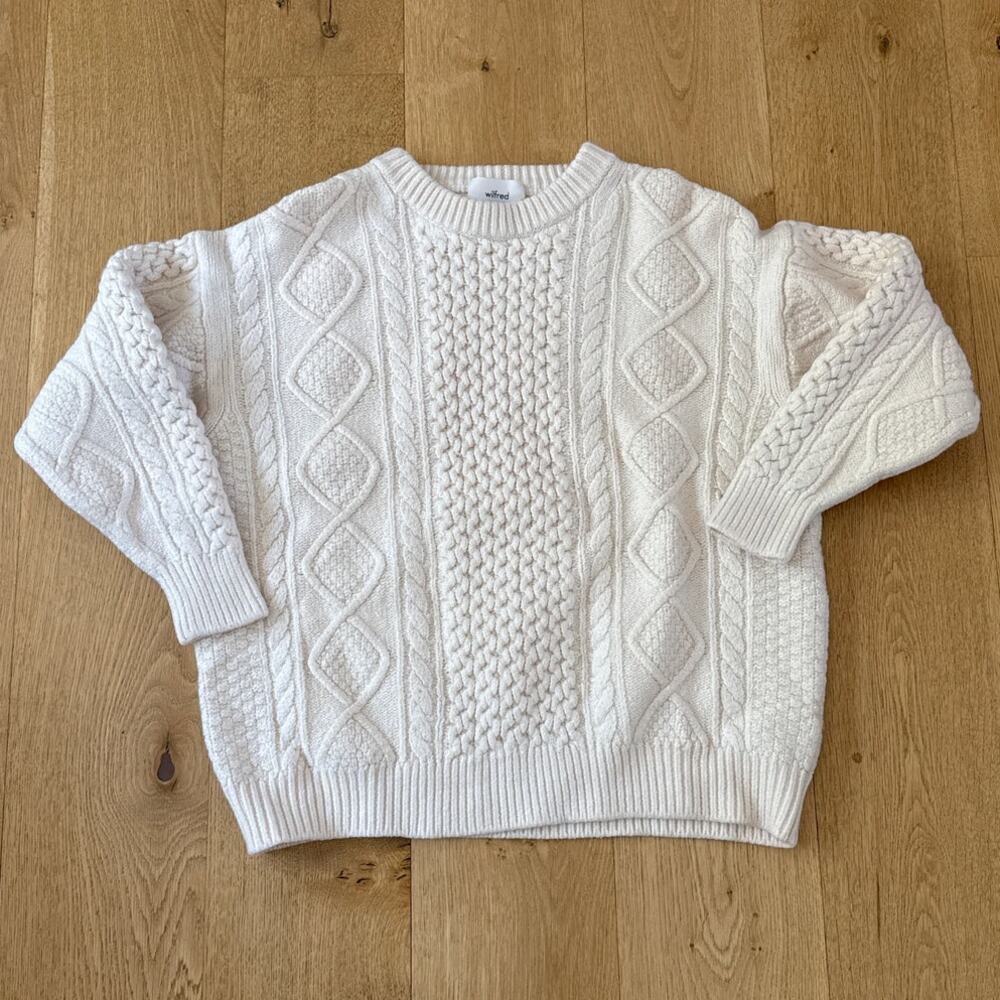 Wilfred Cable Knit Merino Wool Sweater Size L Cream